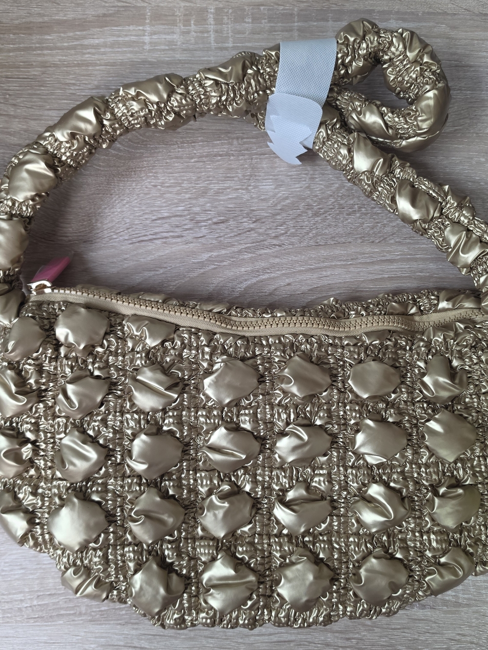 NEW Mary Kay Rise & Radiate Gold Quilted Puffer Purse Shoulder Bag Pink Lining